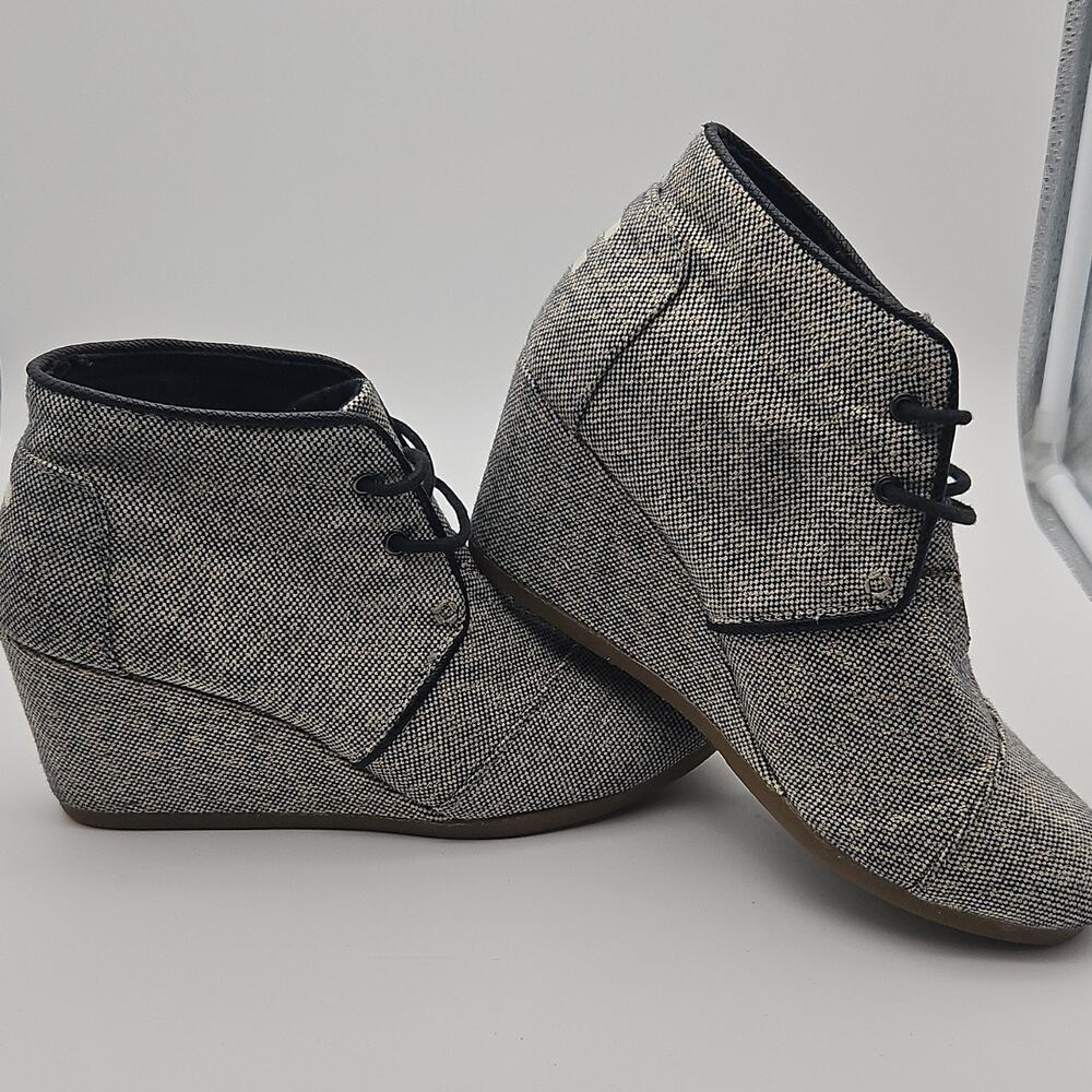 TOMS Desert Wedge Canvas Ankle Booties Gray Navy Metallic Tweed Women's Size 8 - Picture 7 of 8